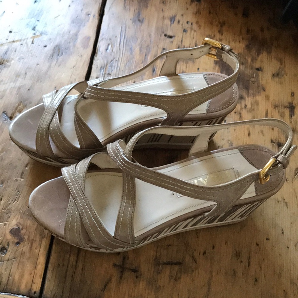 Prada Natural Stripe Wood Wedge